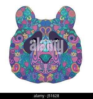 Ethnic Zentangle Ornate HandDrawn Panda Bear Head. Painted Doodle Animal Head Vector Illustration. Sketch for Tattoo, Poster, Print or t-shirt. Relaxi Stock Vector