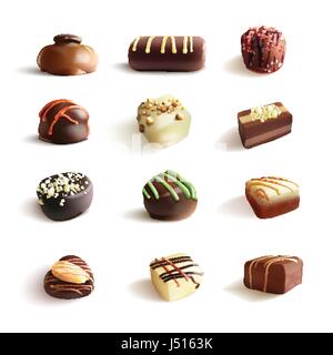 Chocolate Candies Big Set. Vector Realistic Illustration. Isolated On White Stock Vector