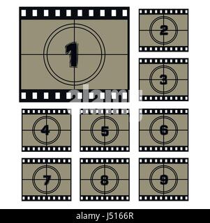 Film Screen Countdown Numbers. Vector Movie Illustration Stock Vector