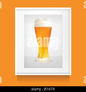 Realistic Glass Of Beer In White Frame, Photoframe. Vector Illustration Stock Vector