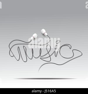 vector headphones with word music made from wire Stock Vector