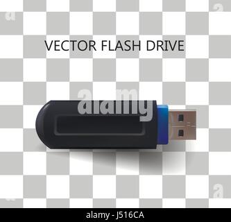 Flash drive USB in black color. Vector isolated on transparent background Stock Vector