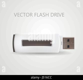 Flash drive USB in white color. Vector isolated illustration Stock Vector