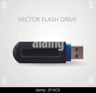 Flash drive USB in black color. Vector isolated illustration Stock Vector