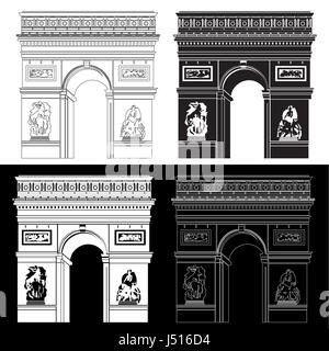 Triumphal Arch in black and white: contour and silhouette Stock Vector