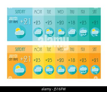 Weather Forecast. Weater Widget. Blue and Orange Colors. Vector Illustration Stock Vector