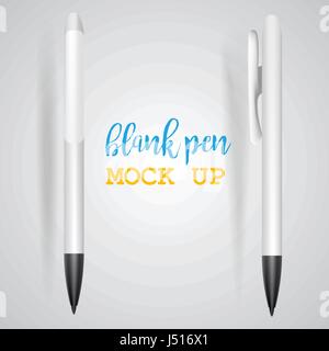 Vector Set of Blank Pens.Template for advertising and corporate identity.Mock Up Template Ready For Your Design. Vector Isolated Illustration. Stock Vector