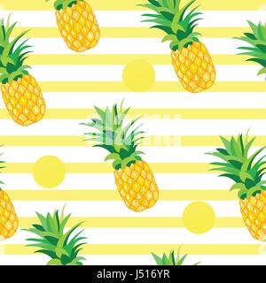 Pineapple with Golden Dots Seamless Pattern. Tropical Summer Illustration for wallpaper, background, wrapper or textile Stock Vector