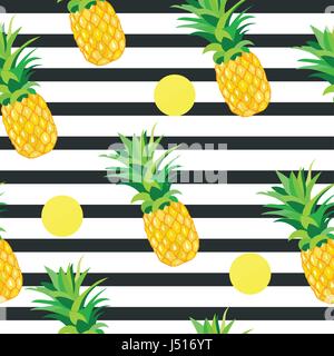 Pineapple with Golden Dots Seamless Pattern. Tropical Summer Illustration for wallpaper, background, wrapper or textile Stock Vector