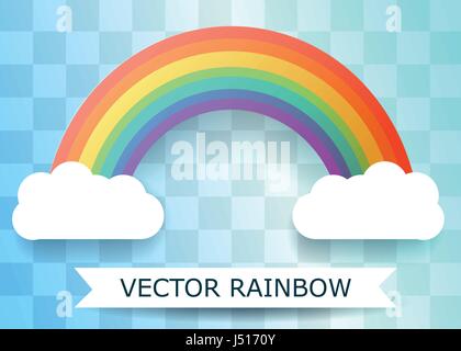 Rainbow and clouds . Flat Paper Style. Transparent Background. Stock Vector