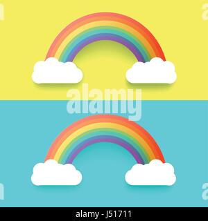 Colorful Rainbow With Clouds. Vector Illustration Set Stock Vector