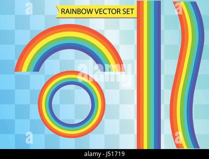Rainbow in different shape. Realistic set on transparent background. Isolated vector illustration Stock Vector