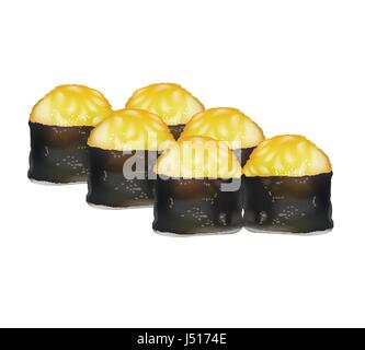 Sushi rolls vector icons. Food japanese menu, rice and seafood.Asian food. Stock Vector