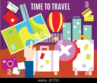 Time to travel. Tourism symbols. Eps 10 Stock Vector