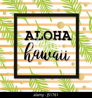 Summer  poster with palm leaf and lettering. Golden Stripes and Dots. Summer tropical background of palm leaves. Vector summer poster.  Seamless summe Stock Vector