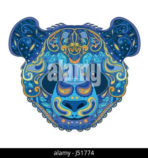 Ethnic Zentangle Ornate HandDrawn Panda Bear Head. Painted Doodle Animal Head Vector Illustration. Sketch for Tattoo, Poster, Print or t-shirt. Relaxi Stock Vector