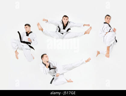 The karate man with black belt training karate Stock Photo