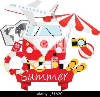Illustration flat design Summer Holiday Travel for the creative use in graphic design Stock Vector