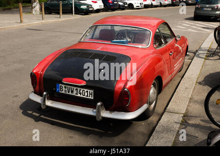 BERLIN, MAY 3TH: A Vintage Wolkswagen Karmann-Ghia from the 70s in Berlin - back view, on May 3th 2017. Stock Photo
