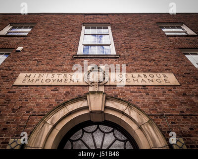 Ministry of Labour Employment Exchange building sign, Nottingham, UK. Stock Photo