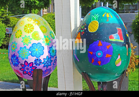KYIV, UKRAINE - MAY 01, 2017: Painted eggs. Street festival of large Easter eggs on Sofievskaya Square Stock Photo