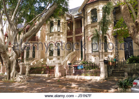Classic old homes along tree lined street, Sydney, New 
