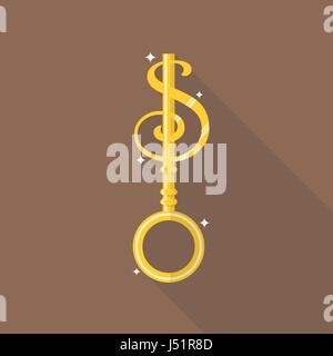Key to money in flat style icon. Financial concept Stock Vector