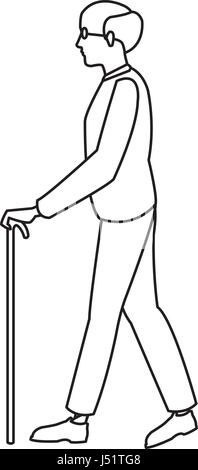 elderly man bald walk with cane vector illustration Stock Vector Image ...