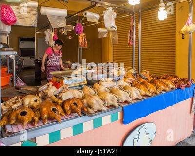 Luodong, Taiwan - October 18, 2016: Typical local bazaar in Taiwan with roasted chicken and pork meat Stock Photo
