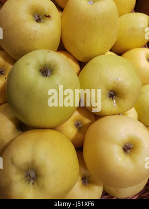 View at Golden Delicious apples on market Stock Photo
