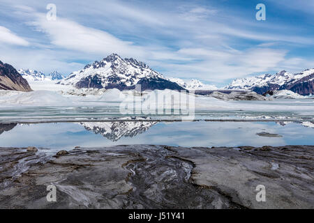 Melt waters at terminus of Sheridan and Sherman Glaciers in Chugach National Forest in Southcentral Alaska. Stock Photo