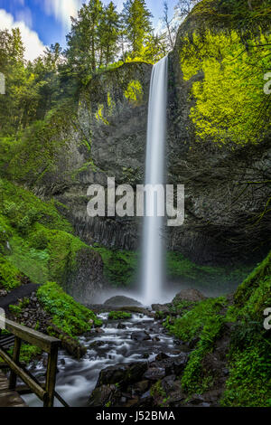 Latourell Falls- One of my favorite waterfalls on the Oregon side of the Columbia Gorge in Corbett Oregon.  Taken on a gorgeous spring day. Stock Photo