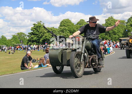 Russian IMZ-Ural M-72 motorcycle and sidecar. Chestnut Sunday, 14th May 2017. Bushy Park, Hampton Court, London, England, Great Britain, UK, Europe Stock Photo