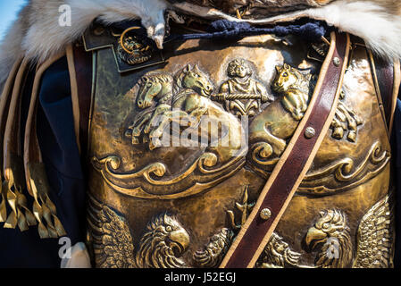 Re-enactors and artifacts at the celebration of the birthday of the city of Rome on the Circus Maximus Grounds in Rome Italy Stock Photo