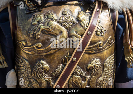 Re-enactors and artifacts at the celebration of the birthday of the city of Rome on the Circus Maximus Grounds in Rome Italy Stock Photo