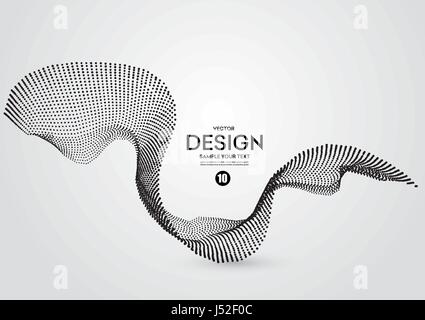 Abstract black dots particles halftone wave isolated on white ...