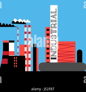 Graphic industrial background with plant on a blue background Stock Vector