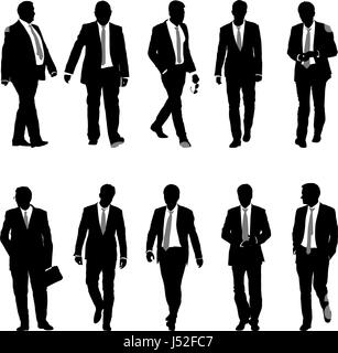 Set silhouette businessman man in suit with tie on a white background. Vector illustration Stock Vector