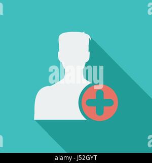 Add to friends icon. Flat vector related icon with long shadow for web and mobile applications. It can be used as - logo, pictogram, icon, infographic Stock Vector