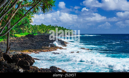 Rocky coastline along the Puna Coast, Pahoa, The Big Island, Hawaii USA Stock Photo