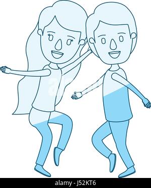 blue silhouette shading caricature full body couple dancing Stock Vector