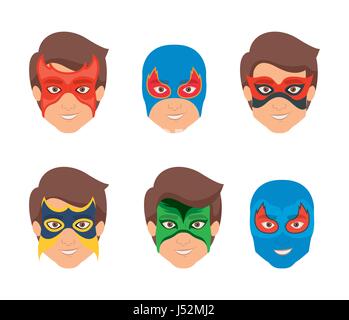 white background set face super hero men with mask Stock Vector