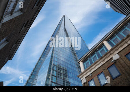 Looking up at The Shard, in London, UK. The Shard was completed in 2012 and stand's 306m tall. It is currently the tallest building in London and the  Stock Photo