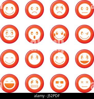 Emoticon icons vector set of red circles isolated on white background Stock Vector