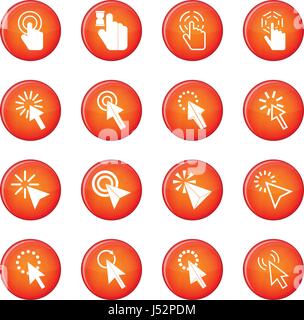 Mouse pointer icons vector set of red circles isolated on white background Stock Vector