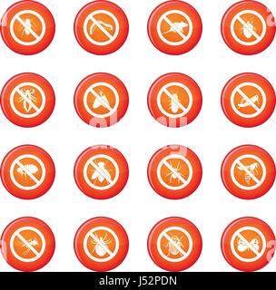 No insect sign icons vector set of red circles isolated on white background Stock Vector