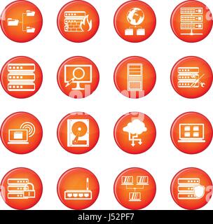 Big data icons vector set of red circles isolated on white background Stock Vector