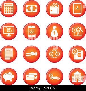 Credit icons vector set of red circles isolated on white background Stock Vector
