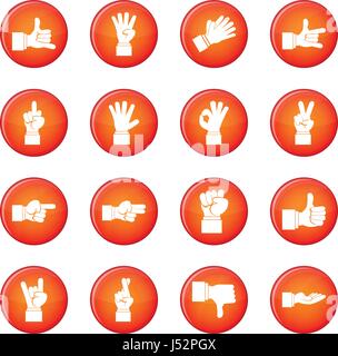 Hand gesture icons vector set of red circles isolated on white background Stock Vector