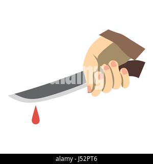Hand holding knife with blood icon, flat style Stock Vector